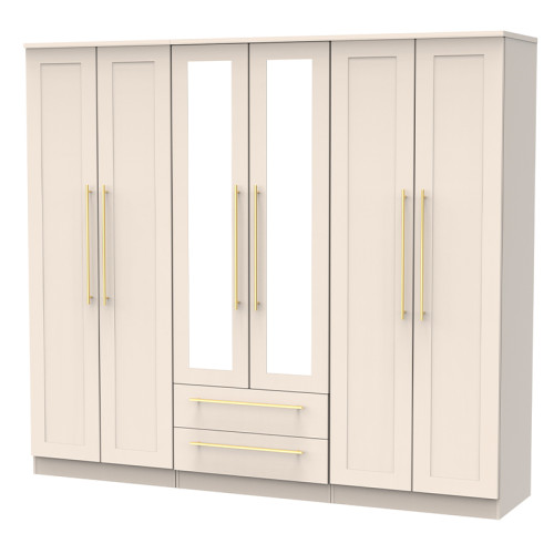 ウイタロウ Haworth Tall 6 Door 2 Drawer Centre Mirrored Wardrobe